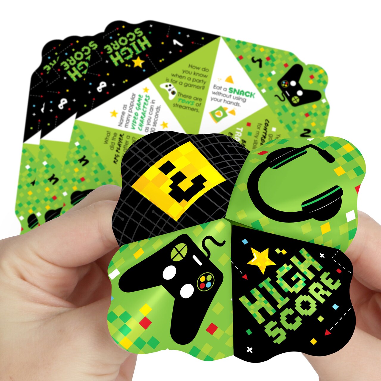 Big Dot of Happiness Video Game - Pixel Game Zone Party or Birthday Party Cootie Catcher Game - Jokes and Dares Fortune Tellers - Set of 12